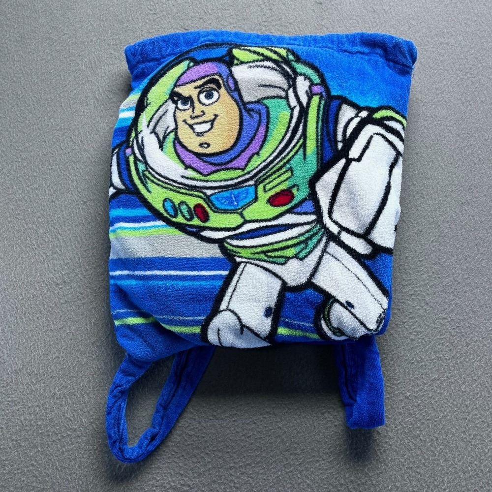 Disney Buzz Lightyear Hooded Towel Toy Story Blue Cotton Beach Bath 30x60